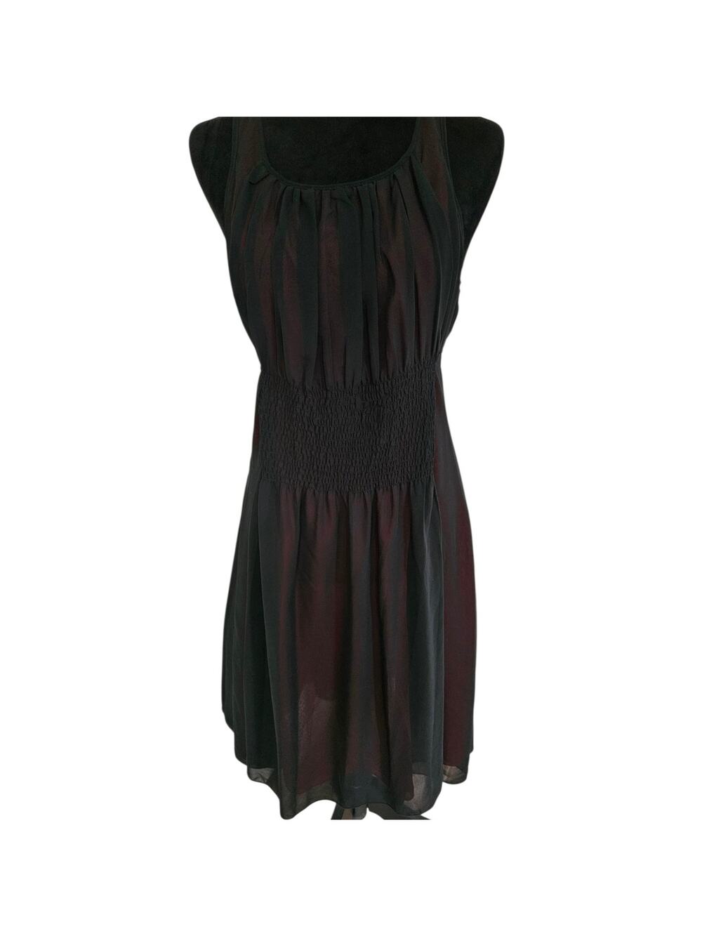 Monica Ricci Black Sheer Smocked Waist Mini Dress US 8 EU 40 UK